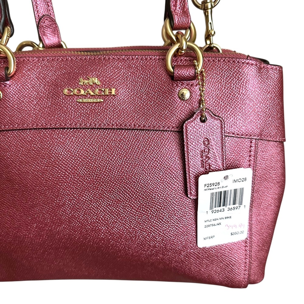 Coach Mini Bennett Satchel Metallic Berry Pink Crossgrain Leather Purse NWT - Picture 5 of 9